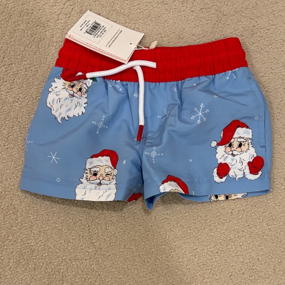 TBBC Santa swim trunks 12-18 months NWT
